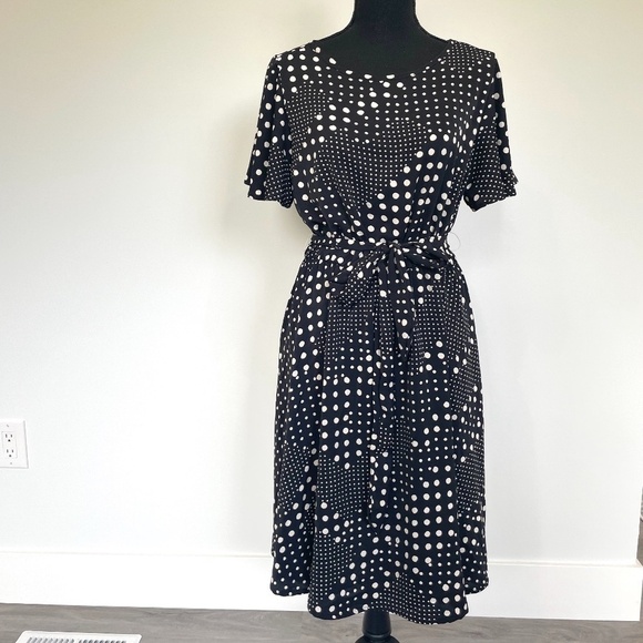 Ces Femme Polka Dot Fit & Flare Blue and White Dress - Picture 1 of 7